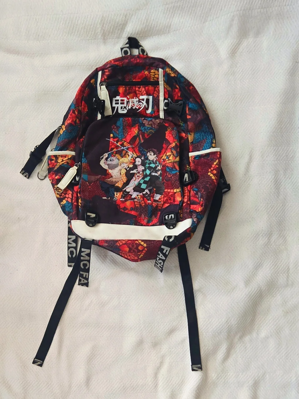 Demon Slayer Print Backpack in Red & Multicolor